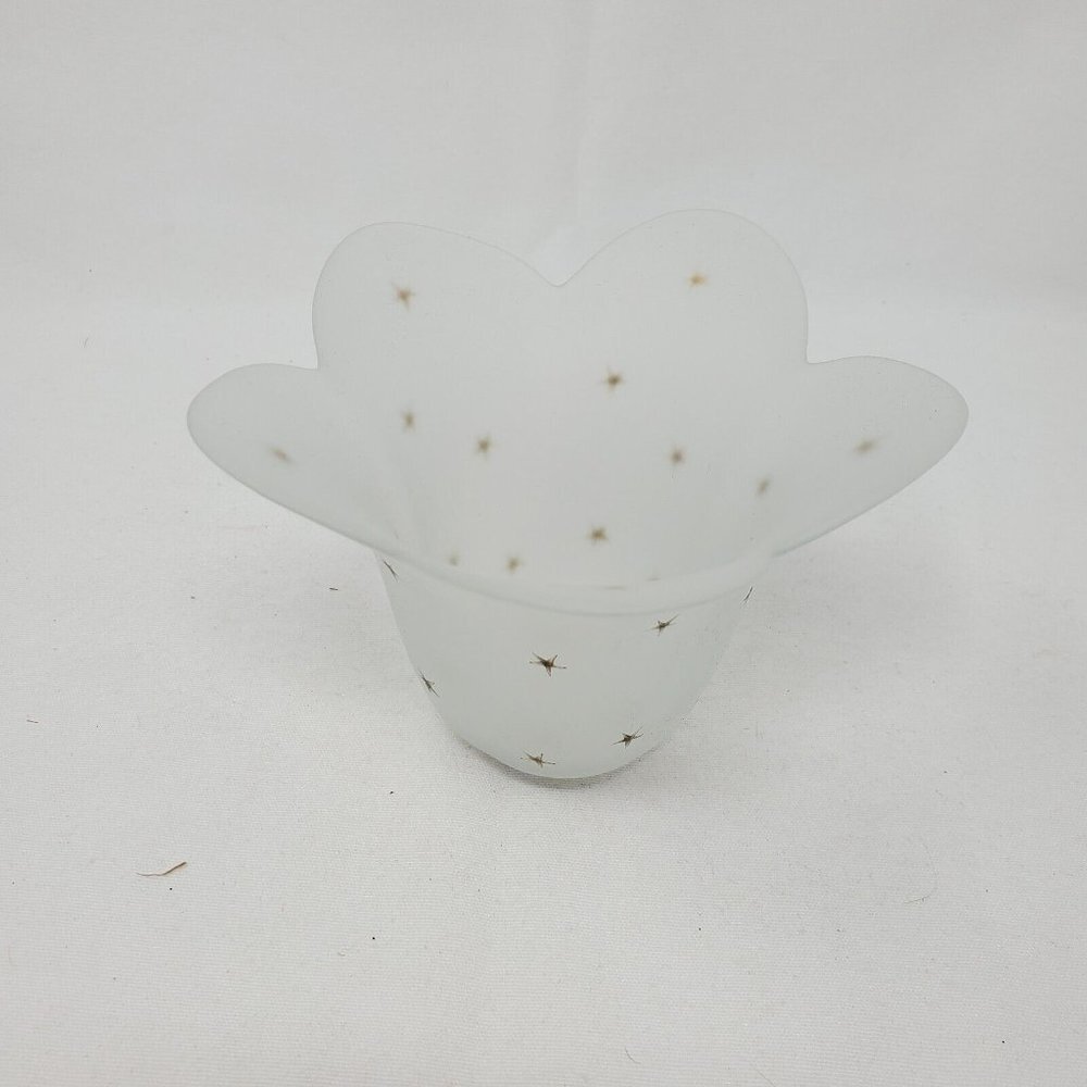 PartyLite White Satin Glass Frosted Tulip Candle Holder Gold Stars - Picture 3 of 11